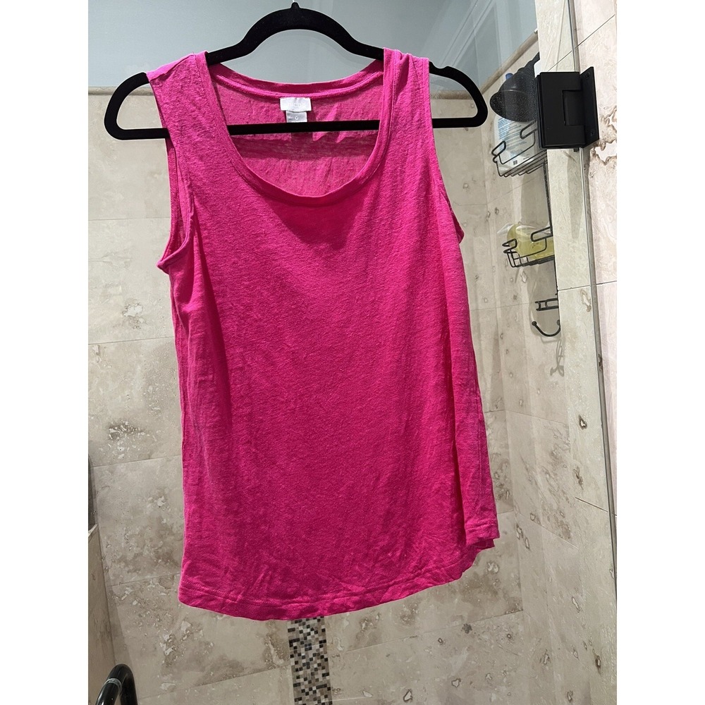 Chicos Tank Blouse Womens 0 Small Hot Pink Linen Blend Sleeveless Shirt Business